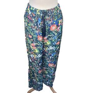 Lior Paris Floral Palazzo Pants w/Side-Seam Trim & Tie-Waist Oversized S fits M